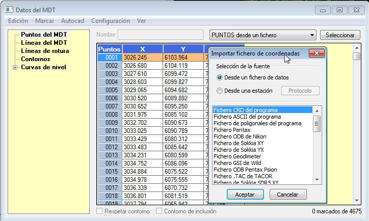 Formatos de los puntos a importar