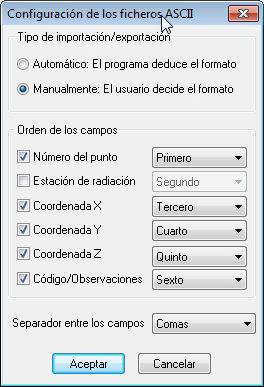 Cuadro de las posiciones de los campos a importar
